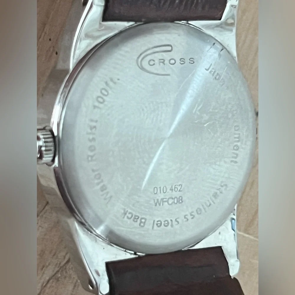 Cross Ladies Watch Beautiful Two-Tone Dial Date Window Brown Leather Strap